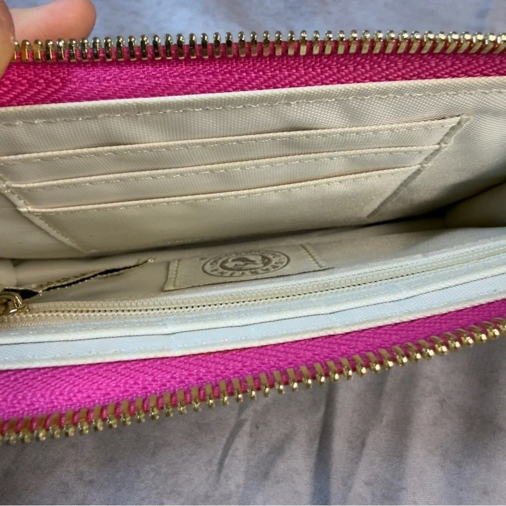 Spartina 449 Floral Wristlet Wallet Blue Pink Cream Linen Leather‎ Small